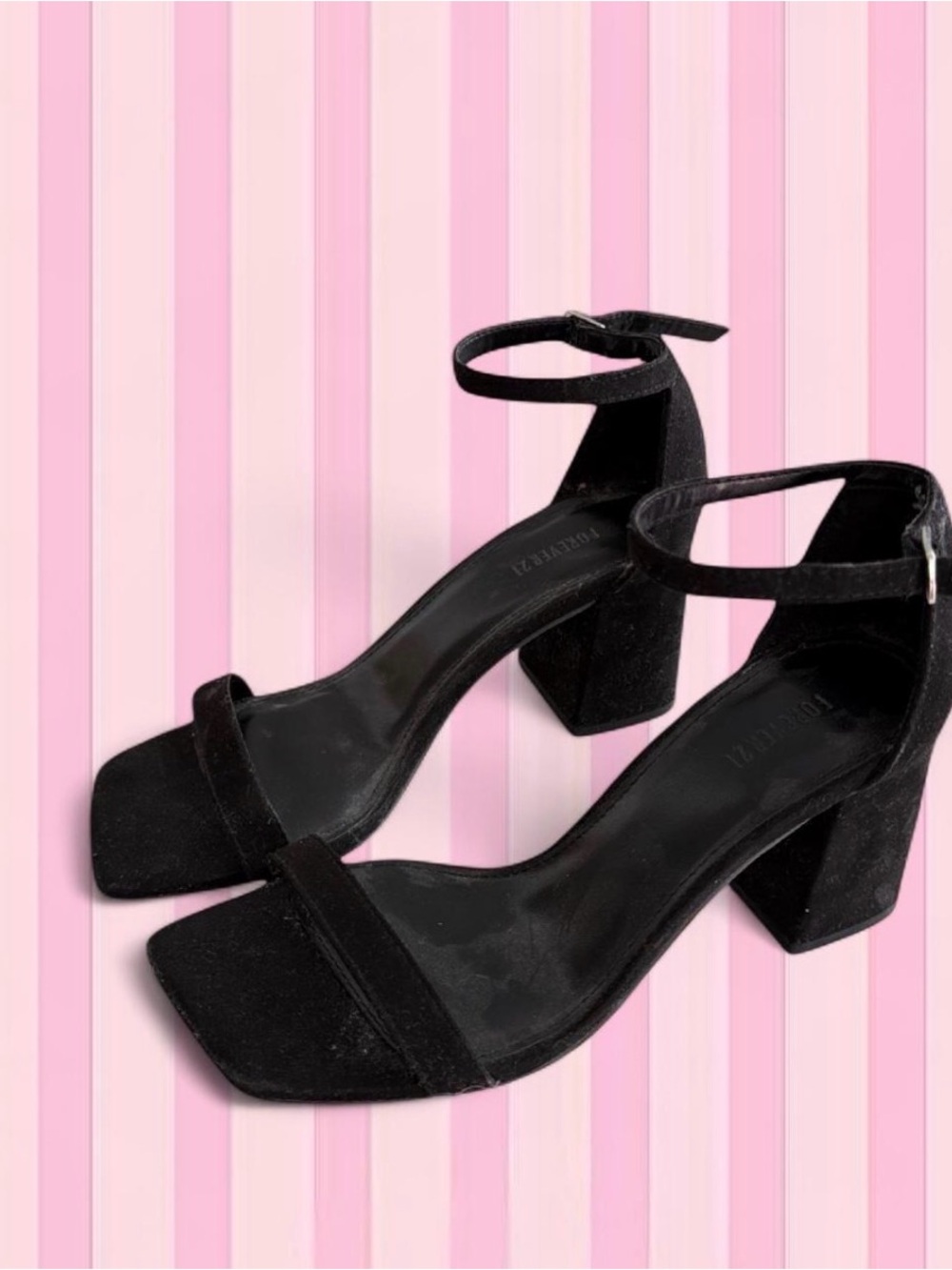 Forever 21 Black Suede Ankle-Strap Block Heels